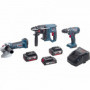 BOSCH Kit 3 outils 18V 2x4Ah + 1x3Ah (GSR+GWS+GBH) - 0615990M0S