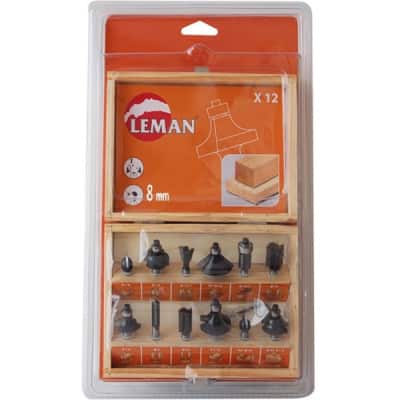 LEMAN Coffret 12 mèches de défonceuse queue 8mm - 418-700-12