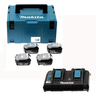 MAKITA Pack 4 batteries 18V 4Ah + chargeur double DC18RD - 197503-4